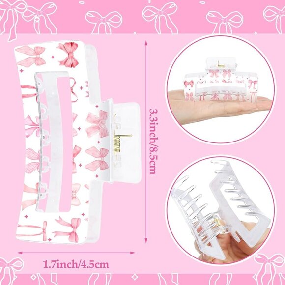 8 pcs Pink Bow Cherry Hair Claw Clips for Women Trendy Stylish Hair Accessories